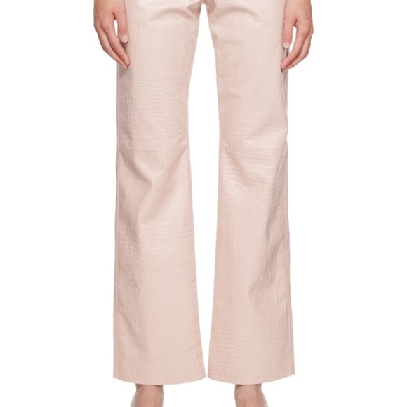 $625 MSGM Pink Straight-Leg Faux-Leather Croc Trousers Pants jeans LARGE - Picture 3 of 5